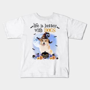 Corgi Witch Hat Life Is Better With Dogs Halloween Kids T-Shirt